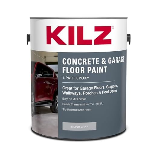 KILZ 1-Part Epoxy Acrylic Concrete and Garage Floor Paint, Interior/Exterior, Satin, Silver Gray, 1 Gallon