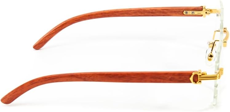 Street Knitted Luxury Red Wood Arm Rimless Clear Tint Gold Frame Square Luxury Woodgrain Frameless Non Prescription Rectangle Eye Glasses Vintage Geometric Clear Lens Hip Hop Glasses For Men Women - Image 7