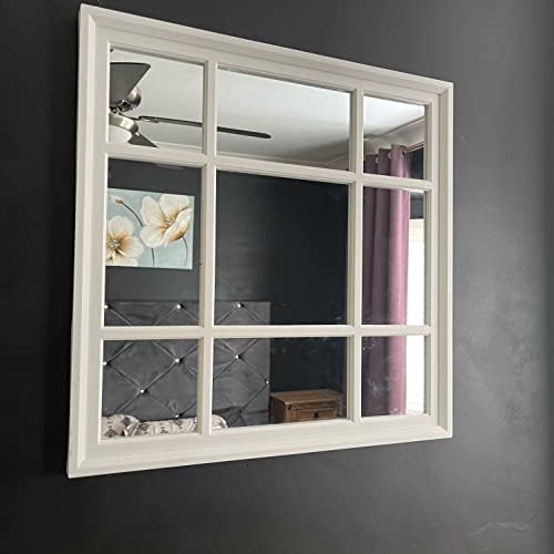 WHITE ENCHANTED WINDOW STYLE WALL MIRROR MANTEL HALLWAY SQUARE WINDOW MIRROR 61x61cm