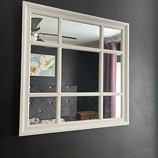WHITE ENCHANTED WINDOW STYLE WALL MIRROR MANTEL HALLWAY SQUARE WINDOW MIRROR 61x61cm