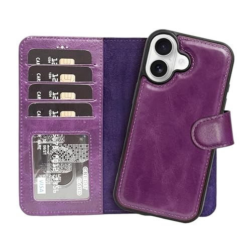 Étui en cuir véritable fait à la main pour iPhone 17 violet haut de gamme