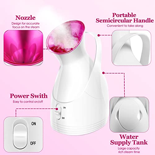 Nano Ionic Vaporizador Facial Steamer For Facial Deep Cleaning Warm Mist Humidifier, Personal Face Steamers Professional Kit Home Spa Portable Facial Bonus 4Pcs Stainless Steel Skin Kit For Face Pink #TOP4