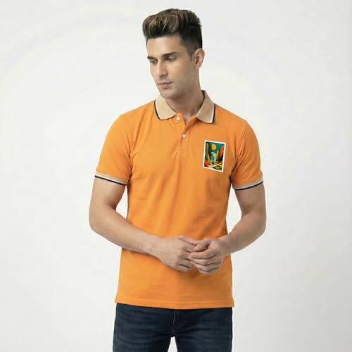 Image of Men's Regular Fit Solid Half Sleeve Casual Tipping Collar Polo T-Shirt