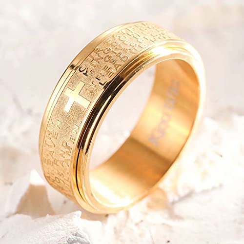King Will 8mm Gold Stainless Steel Ring Lord's Prayer Rotatable Ring Men Wedding Band Rings Comfort Fit 10.5 by King Will - Used condition - Image 2