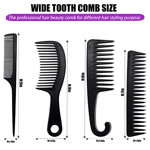 4Pcs Wide Tooth Combs, Large Hair Brush Shower Comb Set For Wet Curly Hair, Rat Tail Combs For Women & Man, Detangling Beard Comb For Dry, Wigs, Long Hair Styling & Care, Hair Stylist Accessory Tool #TOP1