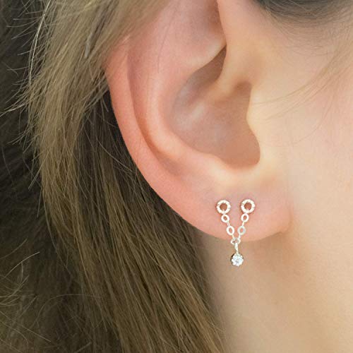 Double Earring Chain Studs Multiple Lobe Piercing Jewelry Set Sterling Silver Cz #TOP1