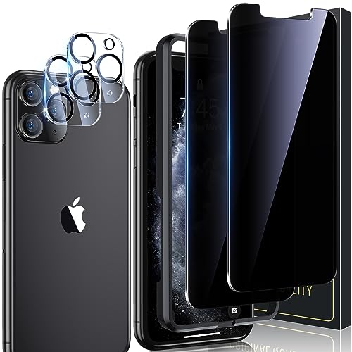 UniqueMe [4 Pack] compatible with iPhone 11 Pro Max 6.5 - inch, 2 Pack Privacy Screen Protector Tempered Glass and 2 Pack Camera Lens Protector, Anti Spy Bubble Free Case Friendly - Precise Cutout