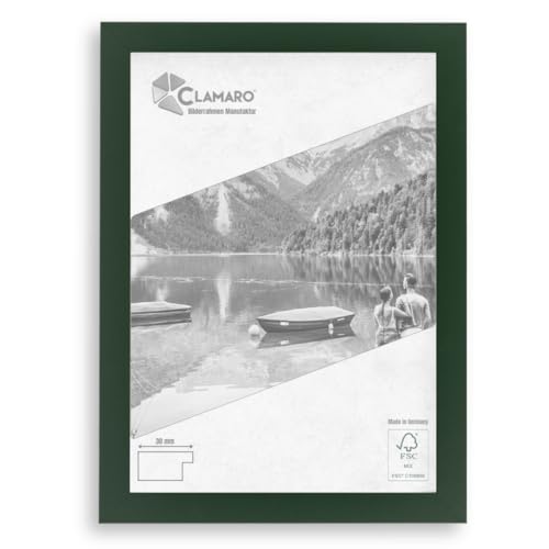 CLAMARO Collage Marco de fotos de 25 x 60 cm, hecho a mano, color verde oscuro, moderno marco de madera de densidad media, rectangular, incluye cristal acrílico, parte trasera y colgador (formato