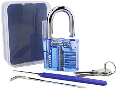 Lock Pick Set for Beginner,7Pin Blue Padlock with 1pcs Lock Pick Tool,1pcs Wrench Tension Tool