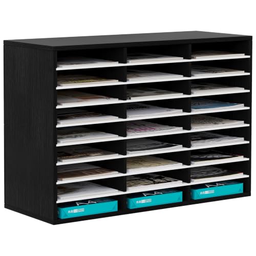 Image of EasyPAG Wood Desktop 9 Tier 27 Compartments A4 Filing Tray Office Desk Tidy Mail Sorter File Holder Paper Organiser Magazine Storage Rack,Black