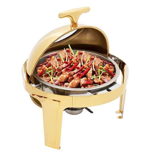FXEIPOL Round Chafing Dish Buffet Set 6.34Qt Tabletop Chafers and Buffet Warmers Sets 90°&180° Opening with Visible Lid for Weddings, Parties, Banquets -  JFTIWM