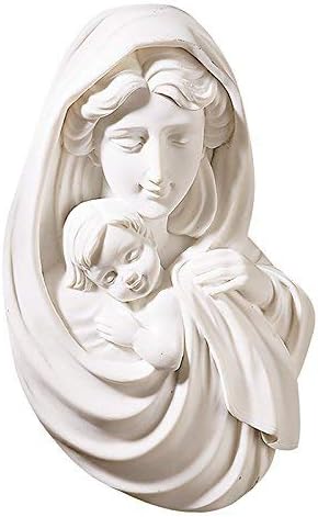 Blessed Mother Mary with Infant Jesus Christ Pearl White Wall 6"H Wall Hanging Plaque- Beautiful Figurine of Virgin Mary Holding Infant Baby Christ in her arms (Includes Laminated Prayer Card)