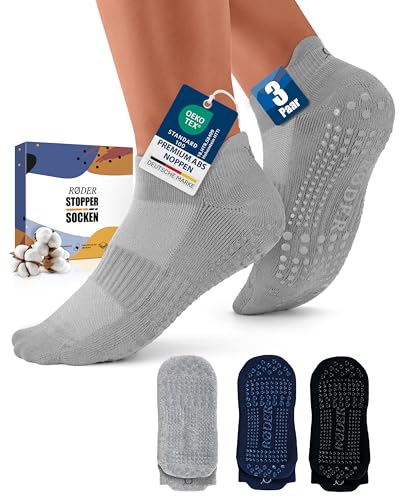 RØDER 3 Paar Stoppersocken Herren & Damen – Rutschfeste Antirutschsocken mit...