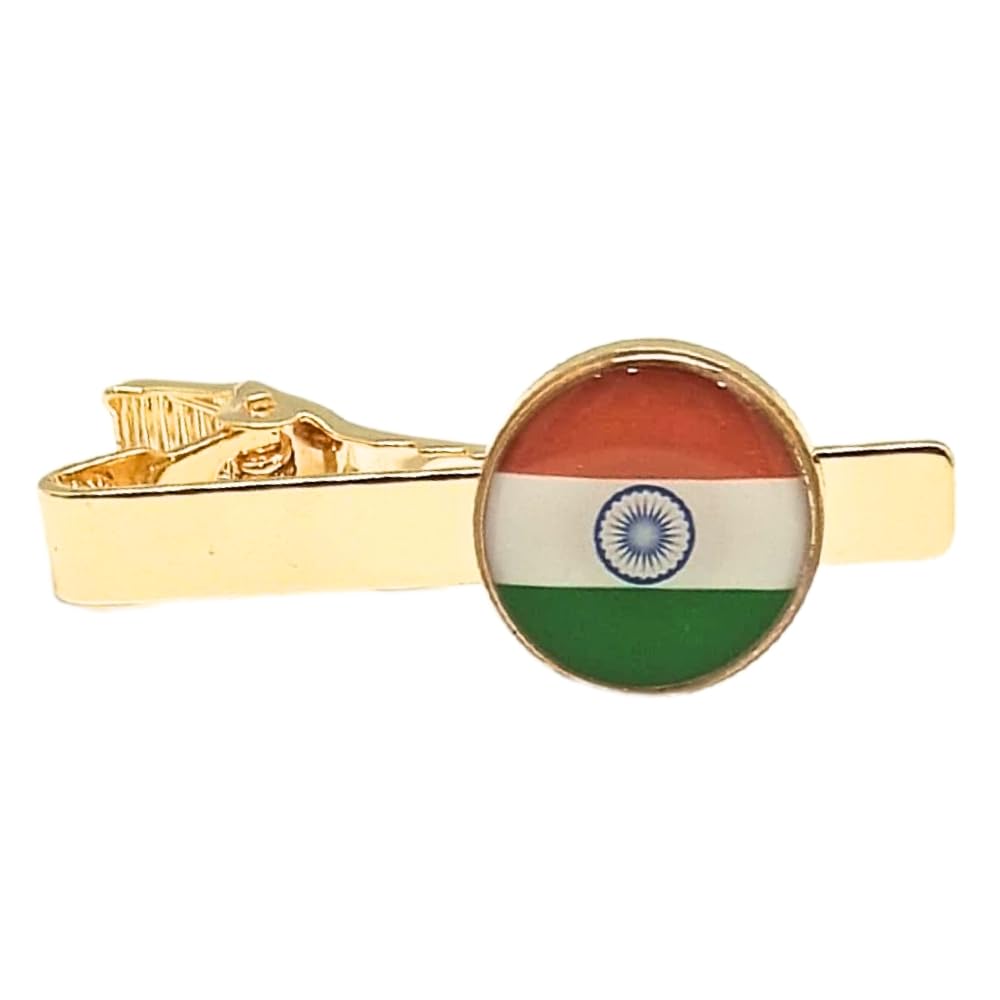 the tie hub Tri-Color India Flag Round Tie Bar – Patriotic Tie Clip for Men, Formal Wear-picture-10