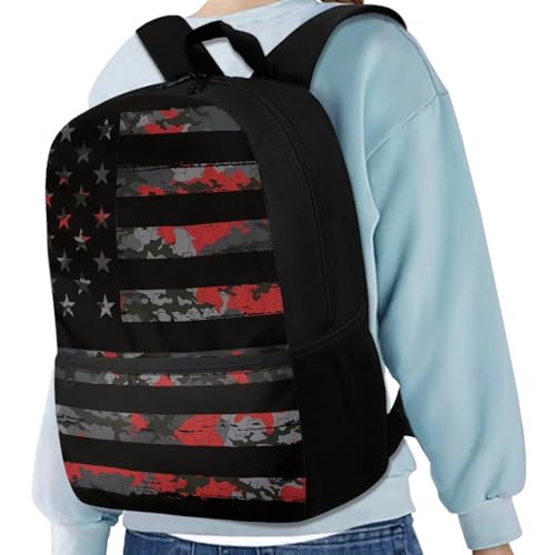 ELEDIZI American Flag Camo Backpack for Boys Kids Backpack with Lunch Box Water Bottle Carrier and Large Pencil Case 4PCS Set Bookbag with Front Pocket for School Teens 17 inch Lightweight School Bag by ELEDIZI - Used condition - Image 2