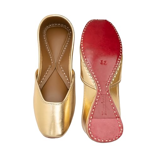 Image of KORAKARI Women's Traditional Ethnic Amber Punjabi Jutti, Leather Flat Comfortable Mojaris for Girls