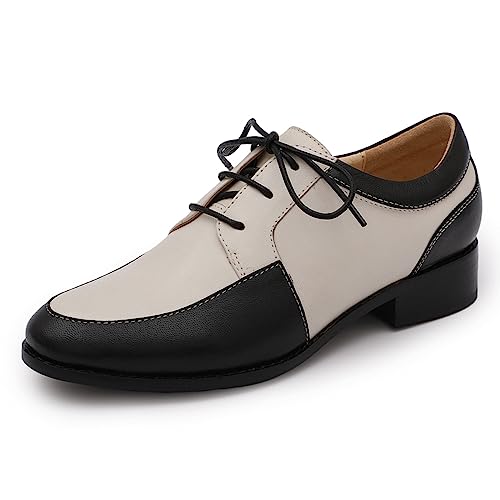 Mona flying Women's Leather Dress Oxfords Derby Lace up Flat Office Shoes