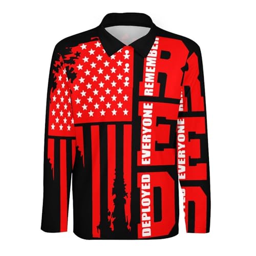 R.E.D Remember Everyone Deployed Red Friday 4 Men's Polo Shirts Long Sleeve Jersey Golf Regular Fit Button Closure4
