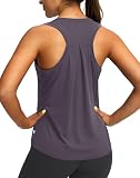 Women's Workout Tops Racerback Athletic Tank Tops Sleeveless Loose Fit Yoga Running Gym Shirts for Women(Purple Grey,XL)