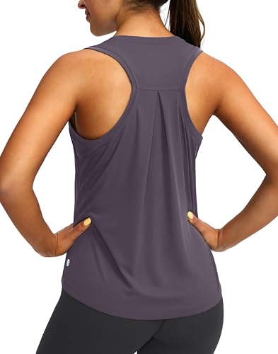 Women's Workout Tops Racerback Athletic Tank Tops Sleeveless Loose Fit Yoga Running Gym Shirts for Women(Purple Grey,L)