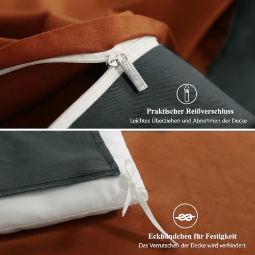 RUIKASI Bettwäsche 200x220 Baumwolle Orange - Bettwäsche-Sets 200x220cm 3teilig Wendebettwäsche 3tlg mit Reißverschluss… – Ansicht 6