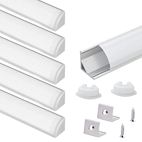 Image of VST 6Pack 1 ft LED Aluminum Channel with Milky White Cover V Shape 16x16mm, Led Strip Light Track with End Caps and Mounting Clips Accessories for Living Room, Kitchen