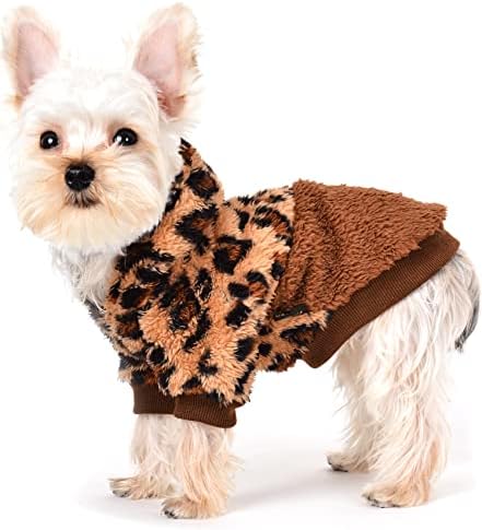 Lightweight Dog Sweaters for Puppy Small Dogs Puppy Chihuahua Yorkie Clothes Leopard Dog Hoodies Sweatshirts Cold Weather,XS Coat Fuzzy Sweater