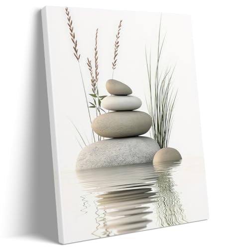 Zen Stone Canvas Wall Art Neutral Stacked Stones in Water