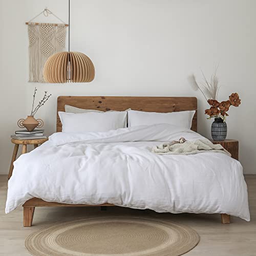 Image of XZ XIFA 100% Washed French Flax Linen Duvet Cover Set - 3 Pieces, Cooling & Textured Farmhouse Bedding for Hot Sleepers, with Zipper Closure (White, King)