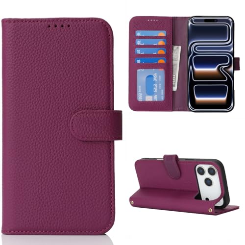 Étui iPhone 17 Pro Max cuir avec blocage RFID, housse portefeuille rose