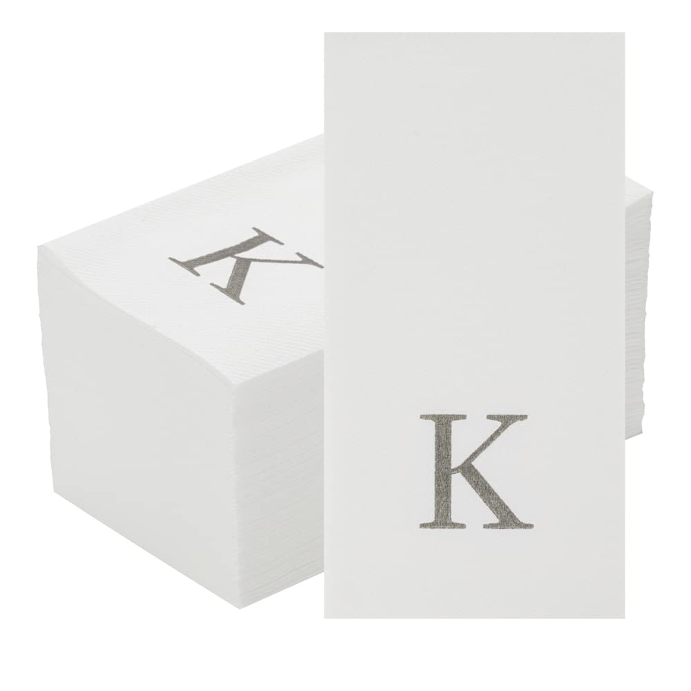 Luxenap - Servilleta rectangular de papel blanco con letra K, letra K, fuente Air Laid, Sans Serif, 15 3/4 x 8 pulgadas, caja de 50 unidades