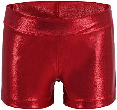 Girls Dance Short Gymnastics Athletic Shorts Sparkle Glitter Tumbling Bottoms (Red, 130 (for 7-8 Years))