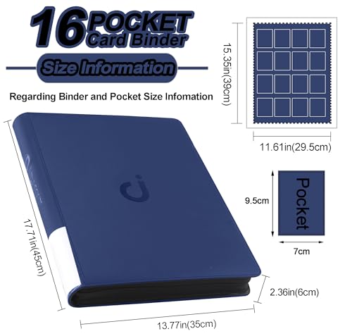 Image of Premium Card Binder 16 Pocket - Fits 1600 Cards,4X4 Ringless Card Album with Sleeves for Trading Cards & Sports Cards(Model C,Classic Navy Blue)