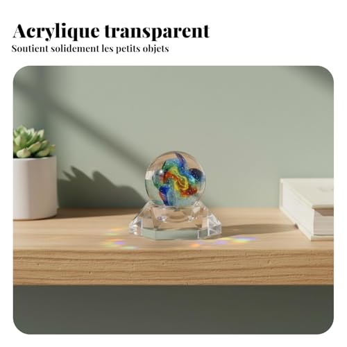 Hzoibyze Support pour Sphère Cristal en Acrylique avec Double Fonction Chaise Miniature et Socle Hexagonal pour Penntifs Petites Sculptures , Moyen – vue 5
