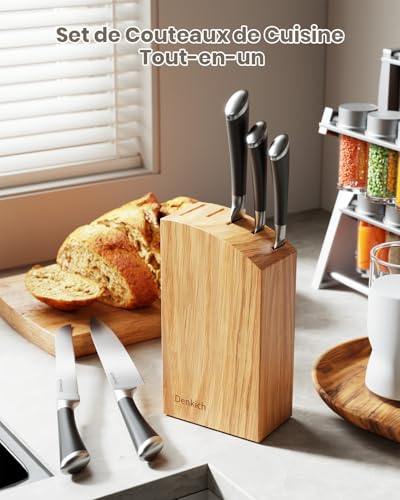 Denkich Couteau Cuisine, 6 Pièces Professionnels Couteaux et Ustensiles de Cuisine en Acier Inoxydable, couteaux de cuisine Porte-couteau en Bois de caoutchouc, Compris Couteau de Chef Pain etc (8'') – vue 8