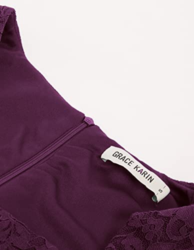 Grace Karin Women's Purple Lace Dress Cap Sleeve Elegant Cocktail Pencil Dress S #TOP2