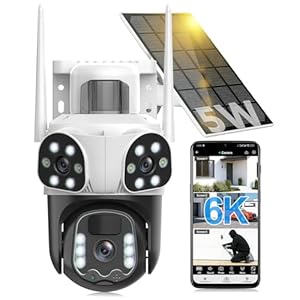 Budsun 12 MP Überwachungskamera WiFi für den Außenbereich, mit dreifachem Objektiv, 355°PTZ Kamera 3-in-1, menschliche Erkennung mit Solarpanel, automatische Tracking, Farbsicht, bidirektionales Audio