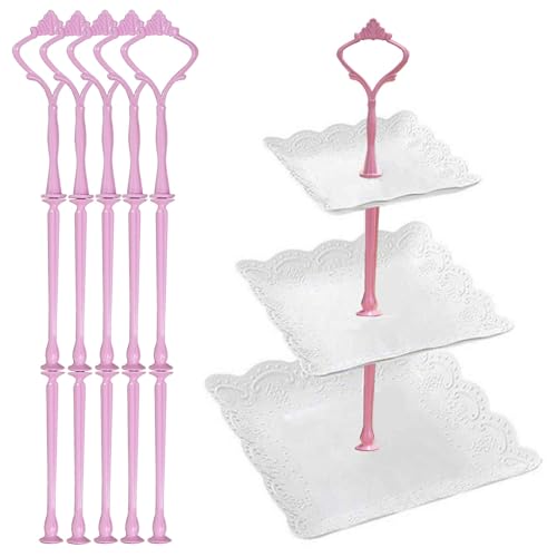 Happy Will 3 Tier Tiered Plate Hardware Kits Fruit Cake Plate Handle Fitting Hardware Rod Cucake Stand Tower Holder Pink Crown 5 Sets（Plate not Included）
