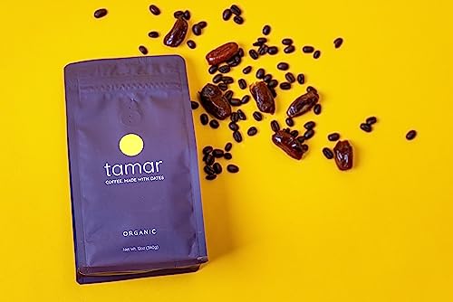 Date Coffee By Tamar | Unique Organic Coffee & Organic Dates Blend, Low Acid Coffee, Medium Roast, Ground, Dietary Fiber, Prebiotics, Minerals & Antioxidants (12Oz/21 Servings) #TOP4