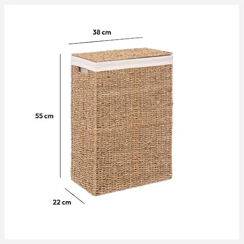 Five Seagrass Laundry Basket with White Fabric Interior - Image 6