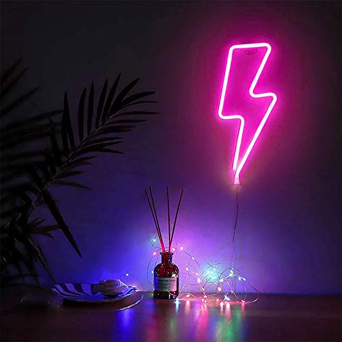 Image of YouOKLight Lightning Bolt Neon Sign Lights, LED Wall Light Night Lights, Battery or USB Powered Neon Lights for Wall Decor, Bedroom, Kids Room, Living Room, Bar, Party, Christmas, Wedding (Pink)