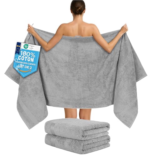 Hammetex Lot de 2 Très Grandes Serviettes de Bain et Sauna 80x200 cm, 100% Coton 500 GSM, Absorbantes, Séchage Rapide, Certifiées Oeko-TEX, Serviettes de...