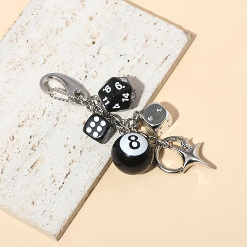 Image of 8 Ball Dice Charm Keychain - Cute Bag Purse Handbag Accessories - Y2K Aesthetic Key Chain for Women Men