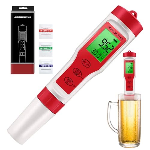 Probador de pH de agua, medidor de pH para agua,Alta precisión 4 en 1 medidor de pH digital - Herramienta de prueba de TDS, detector de medidores de temperatura para agua doméstica, hidroponía, acuari