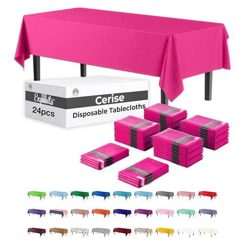 Image of Party Solids Cerise Rectangular Plastic Tablecloth - 54x108 Inch, Pack Of 24