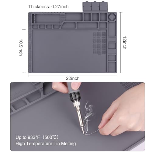 Image of Premium Heat Resistant 932F Magnetic Soldering Mat, 17.3'' x 11.8'' Electronics Repair Work Mat for Soldering, Electronics Computer Cellphone Repair, BGA Soldering Gun Iron Workbench Protection