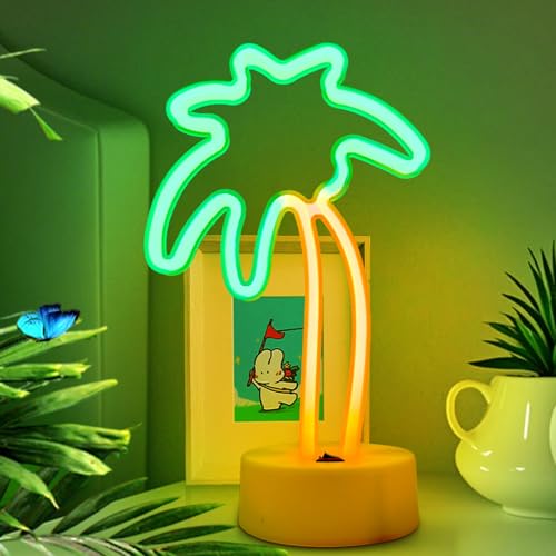 Palm Tree Decor - Neon Lighted Palm Tree, Coconut Tree LED Lights USB/Battery Powered for Tabletop...