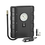 VEBU Tire Inflator Portable Air Compressor, 12V DC with Analog Pressure Gauge, 100 PSI Fast Inflation Air Pump for Car Tires, Motorcycle, Bicycle, Balls & Inflatables, Compact Emergency Tire Pump