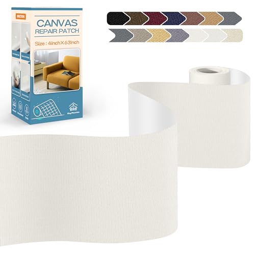 KING MOUNTAIN Canvas Repair Tape,Outdoor Gear Patch, 4×63 Inches,Waterproof,Self-Adhesive for Repairing Boat Covers,Sun Shades,Sofas,Tents,Lounge Chairs,Awnings (Off White)