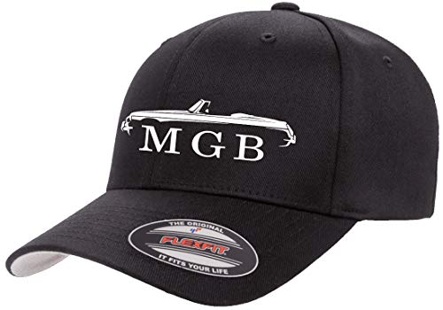 MG MGB Convertible Sports Car Outline Design Flexfit 6277 Athletic Baseball Fitted Hat Cap Black L/XL